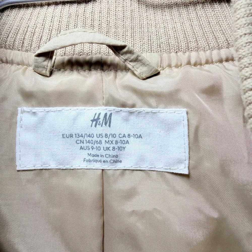 HM Kids Tan New York‎ Forever Varsity Bomber Jacket Beige White Size 8-10Y